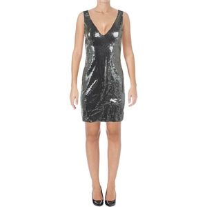 Aqua Womens Black Sequined Mini Party Slip Dress L